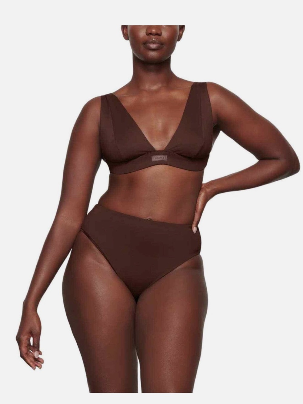 SKIMS SIGNATURE SWIM PLUNGE BIKINI TOP  AND BOTTOMS Cocoa